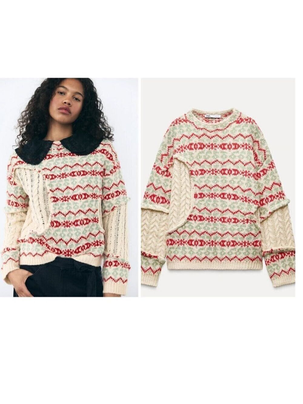 Zara | Jacquard Sweater with Cable knit Accents